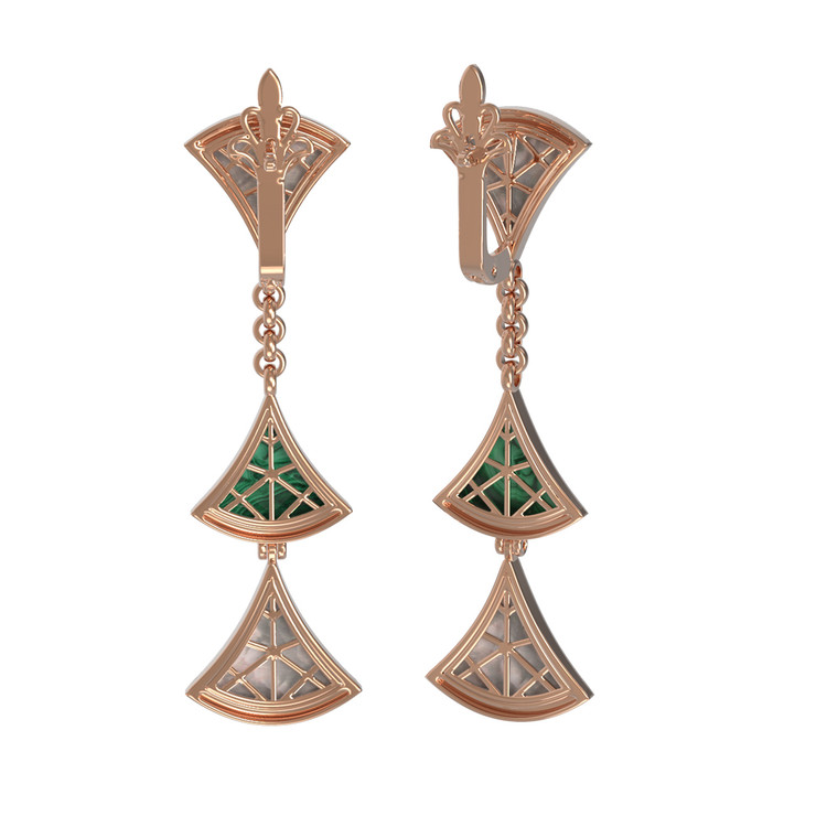 Серьги из золота c малахитом и перламутром