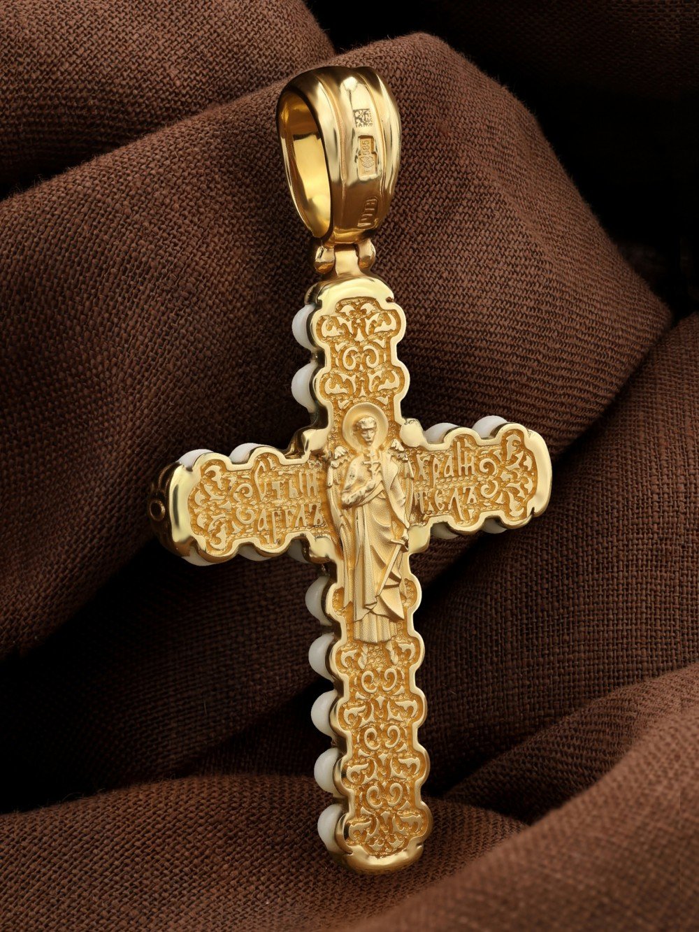 Крест из лимонного золота c кахолонгом