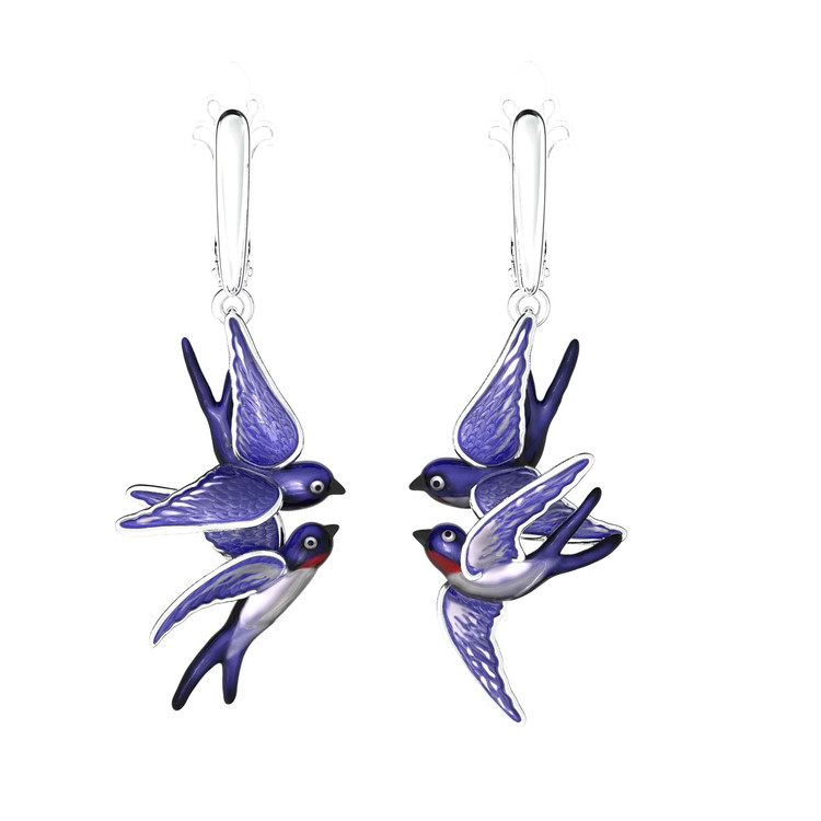 Серьги из белого золота c эмалью