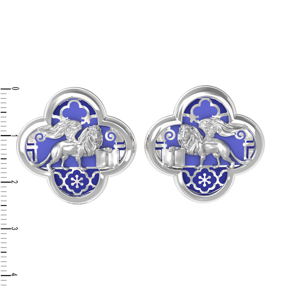 Серьги из белого золота c эмаль и перламутром