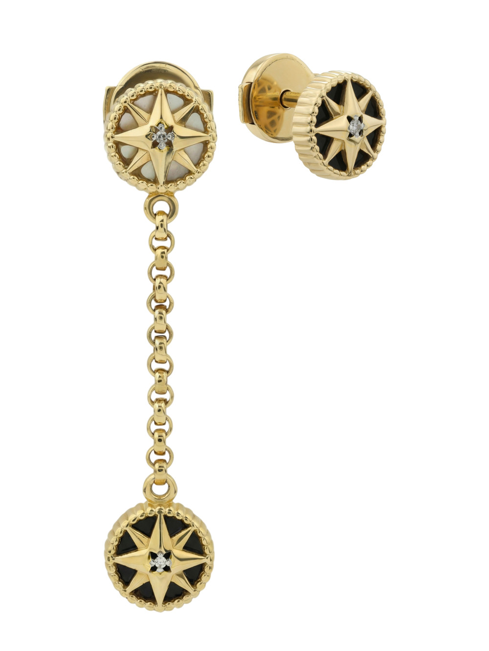 Серьги из лимонного золота c бриллиантами, ониксом и перламутром