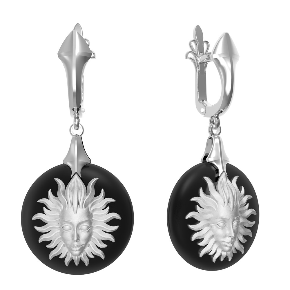 Серьги из белого золота c ониксом