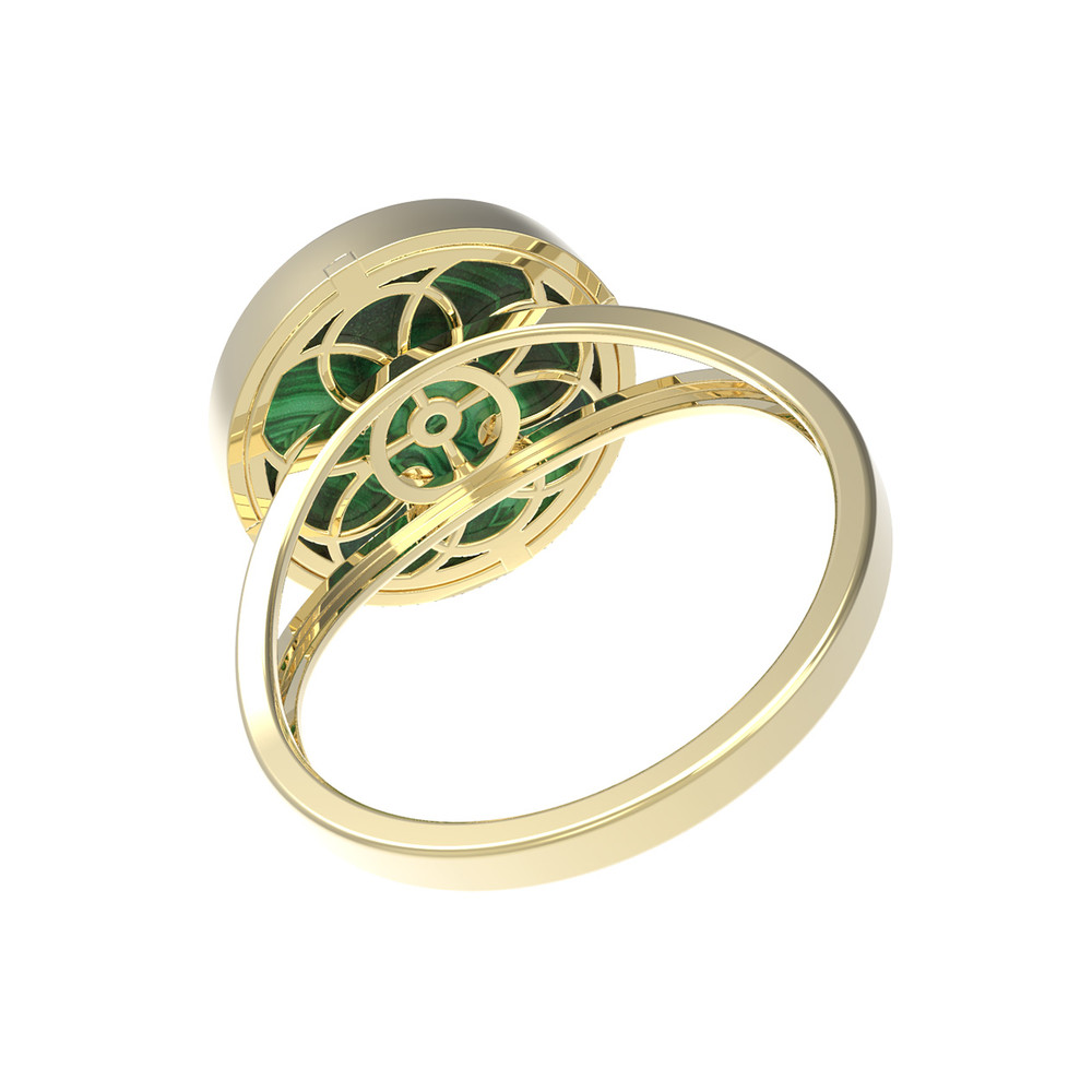 Кольцо из лимонного золота c бриллиантами и малахитом