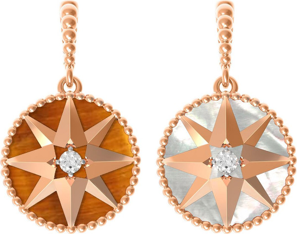 Подвеска из золота c фианитом, тигровым глазом и перламутром