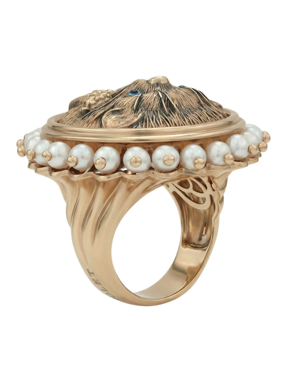 Кольцо из золота c эмалью и жемчугом