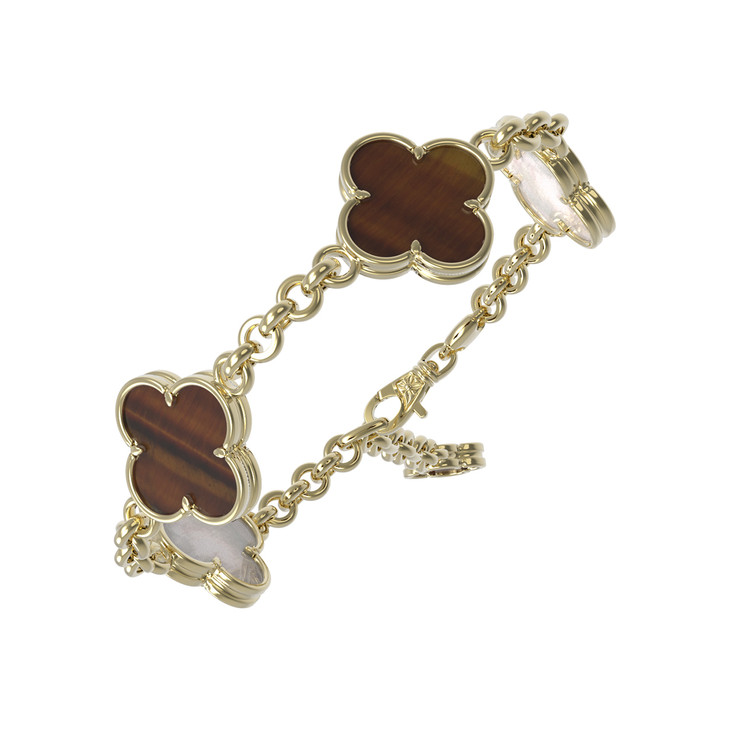 Браслет из лимонного золота c тигровым глазом и перламутром
