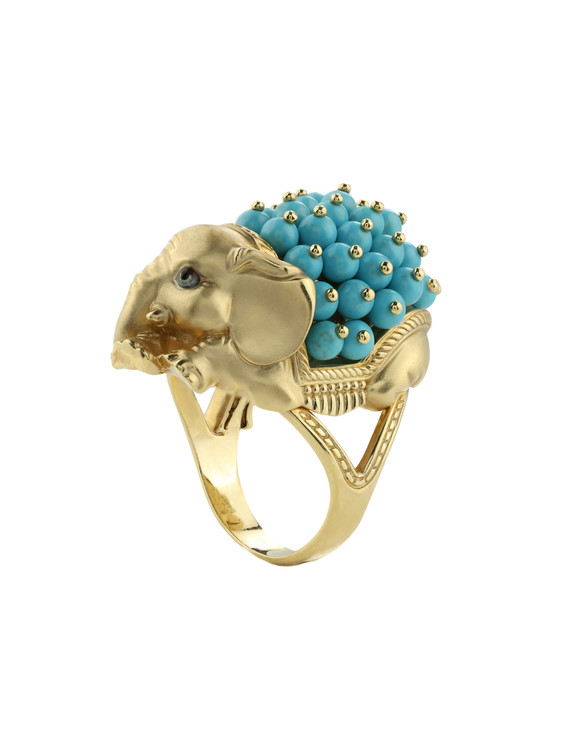 Кольцо из лимонного золота c эмаль и бирюзой