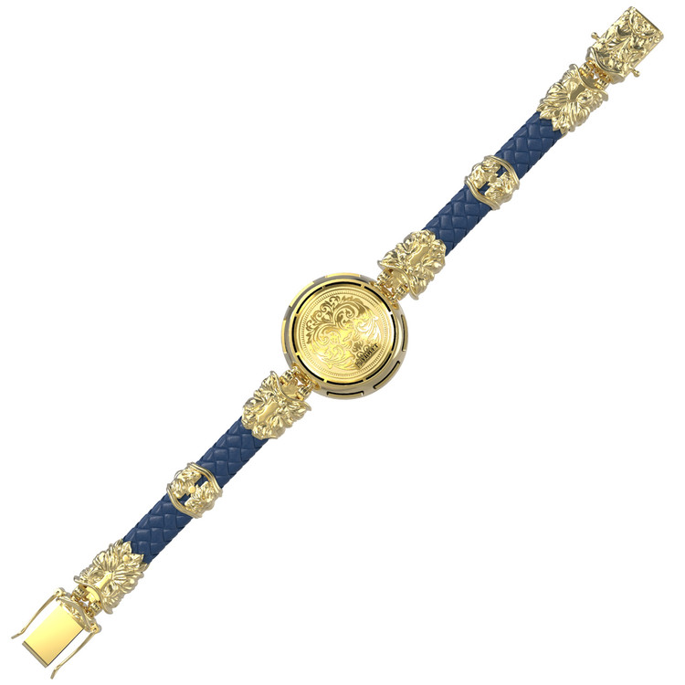 Браслет из лимонного золота c эмалью, кожаным шнурком и ониксом