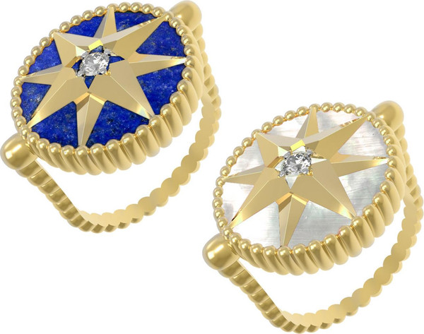 Кольцо из лимонного золота c фианитом, лазуритом и перламутром