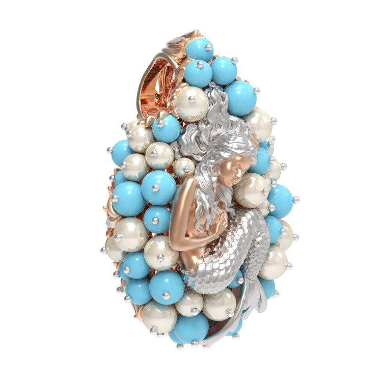 Подвеска из золота c жемчугом и бирюзой