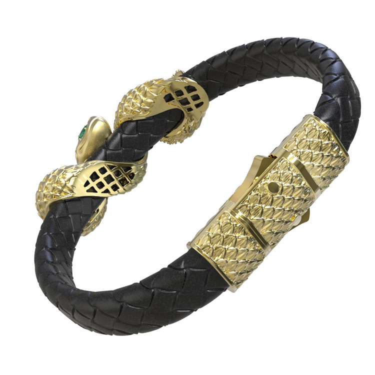 Браслет из лимонного золота c бриллиантами, изумрудом и шнурком