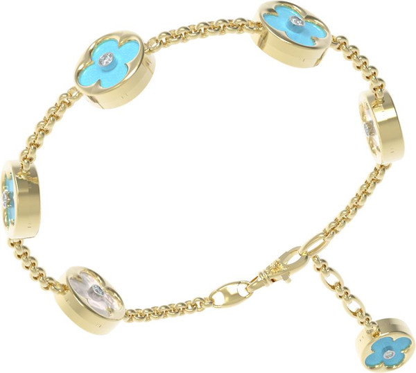 Браслет из лимонного золота c бриллиантами, бирюзой и перламутром