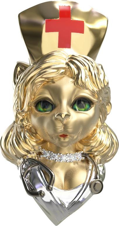 Подвеска из лимонного золота c эмаль , бриллиантами и рубином