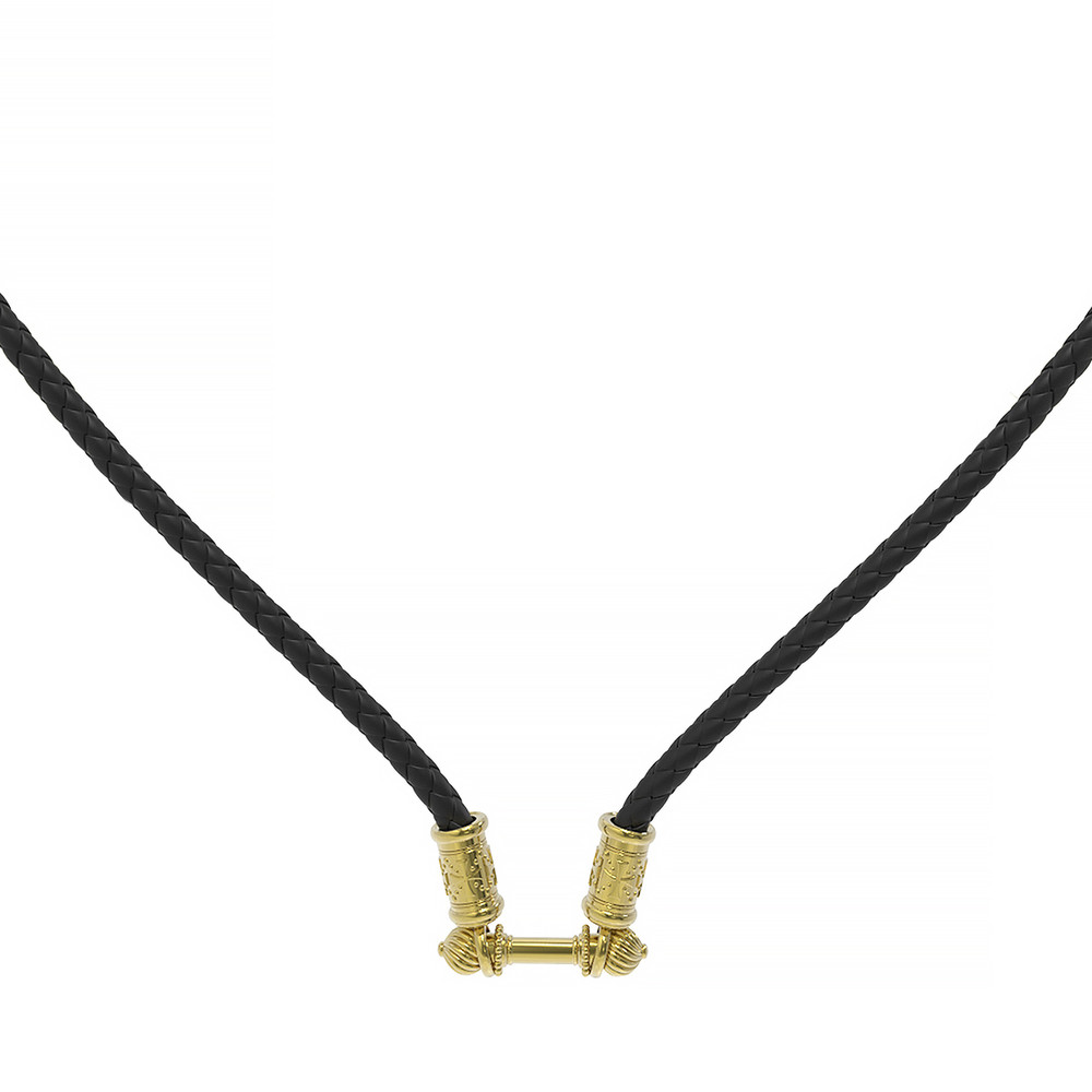 Шнурок кожаный из лимонного золота c кожаным шнурком
