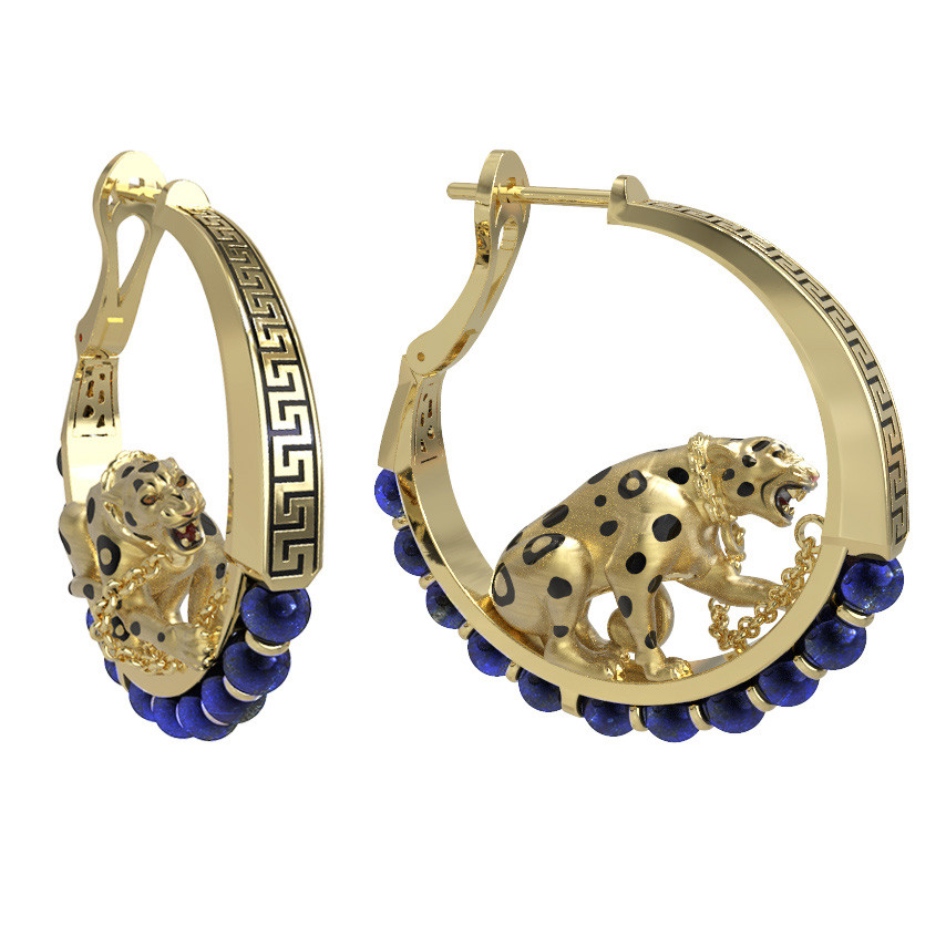 Серьги из лимонного золота c эмаль и лазуритом