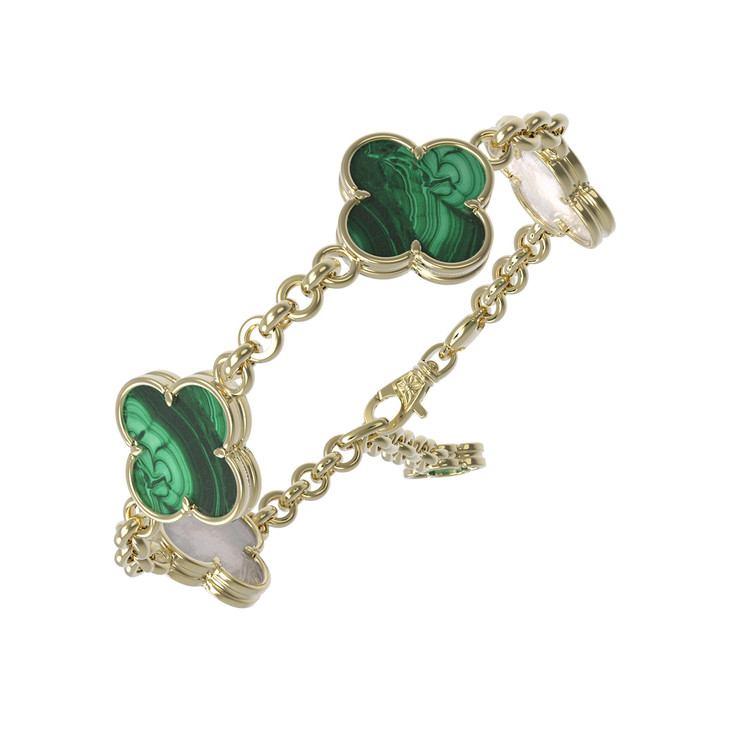 Браслет из лимонного золота c малахитом и перламутром