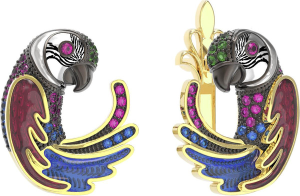 Серьги из лимонного золота c эмаль и фианитом