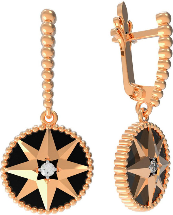 Серьги из золота c фианитом и ониксом