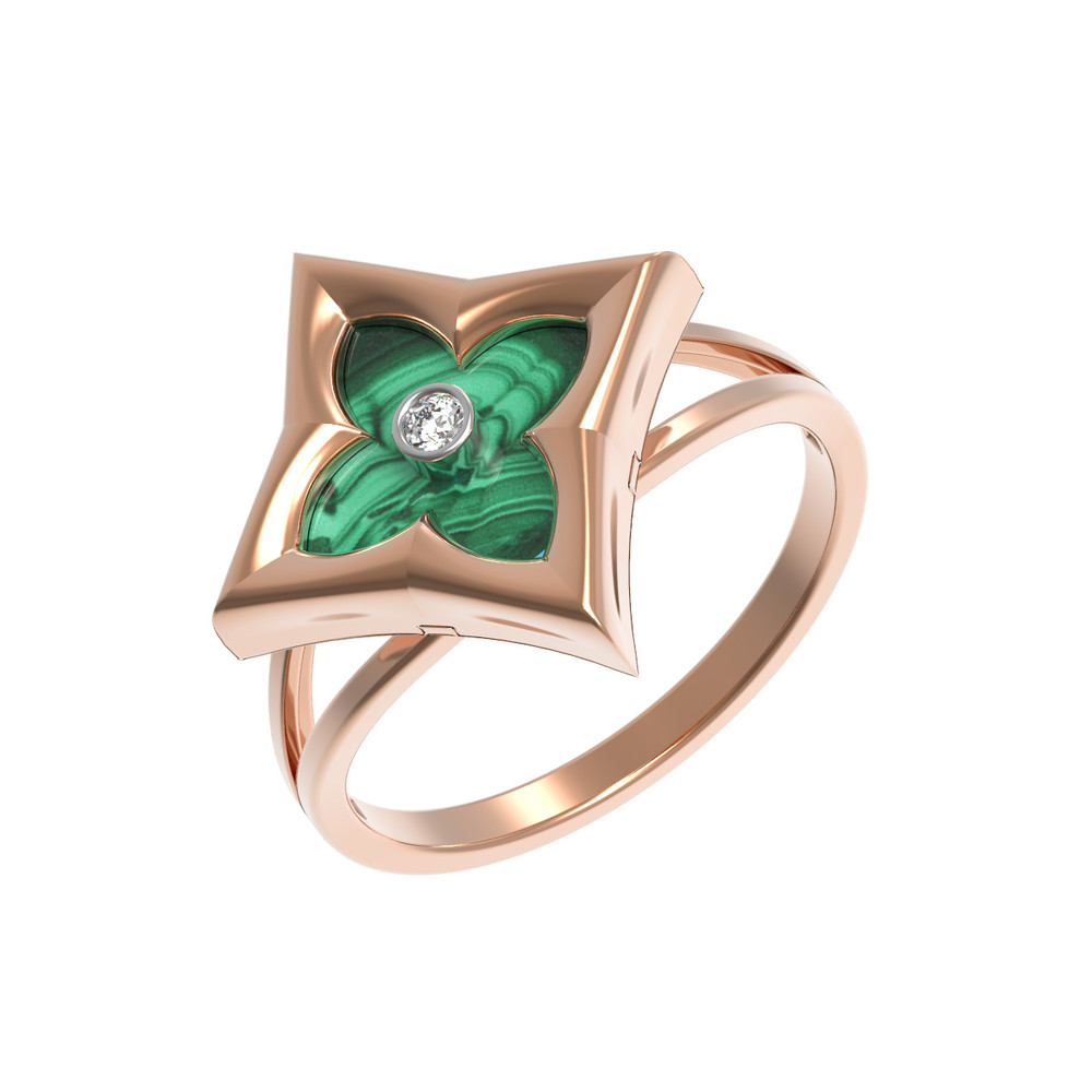 Кольцо из золота c бриллиантами и малахитом