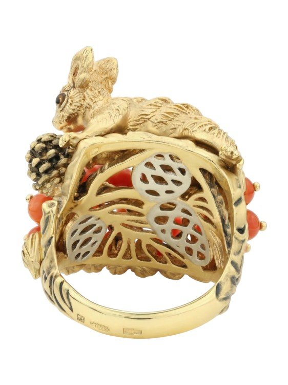 Кольцо из лимонного золота c эмалью и кораллом