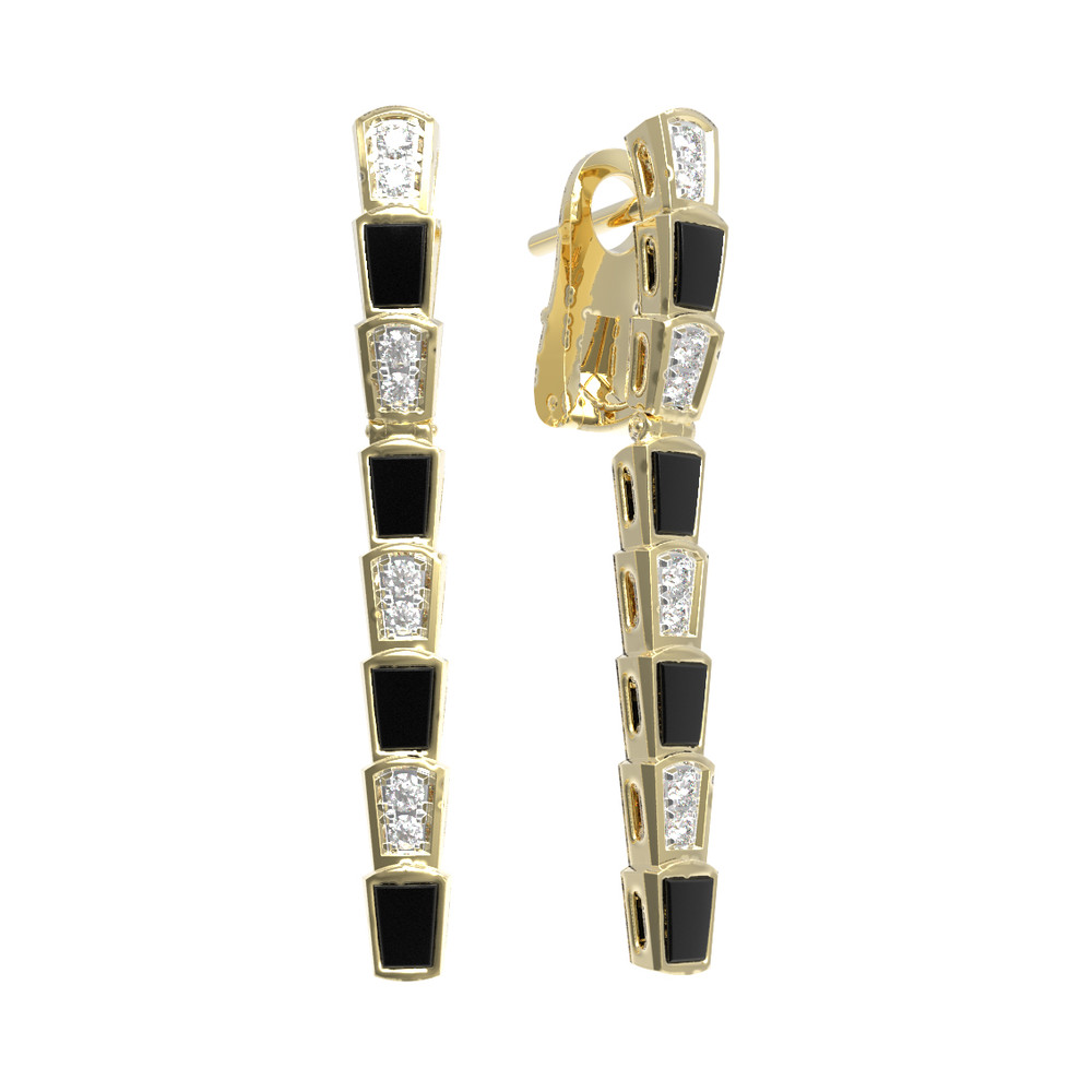 Серьги из лимонного золота c бриллиантами и ониксом