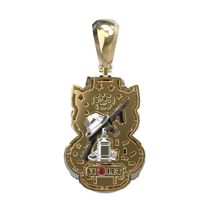 Подвеска из лимонного золота c эмалью, бриллиантами и рубином