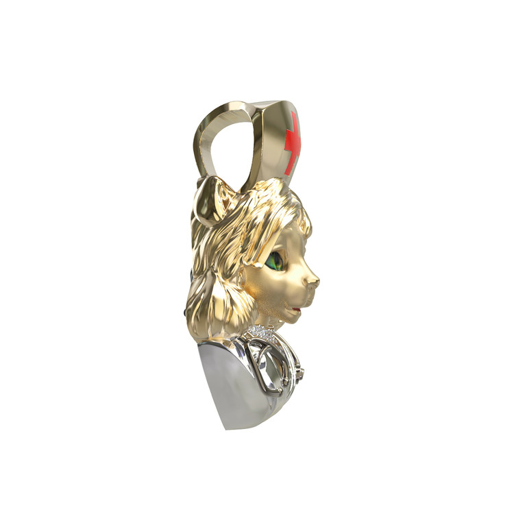 Подвеска из лимонного золота c эмалью, бриллиантами и рубином