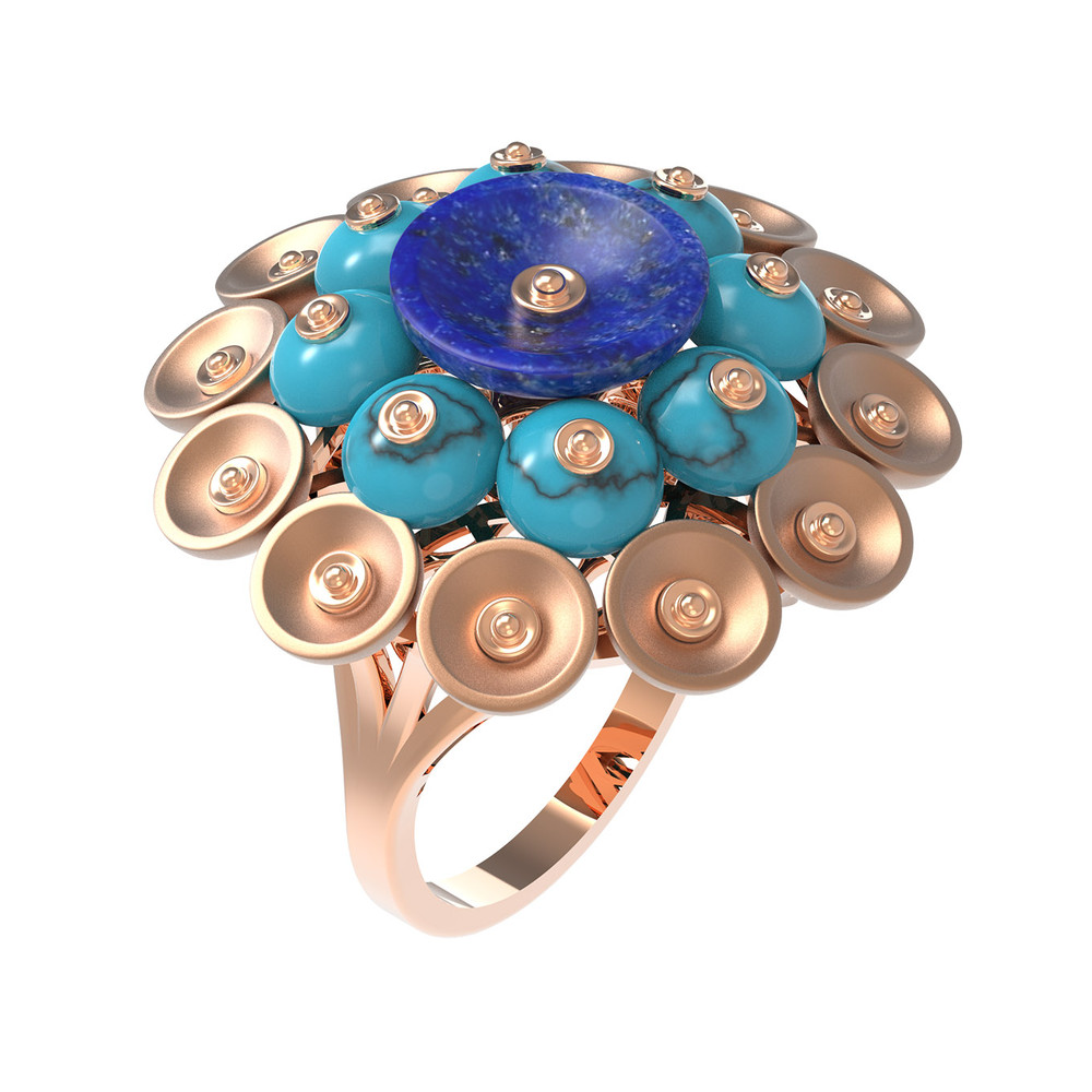 Кольцо из золота c бирюзой и лазуритом