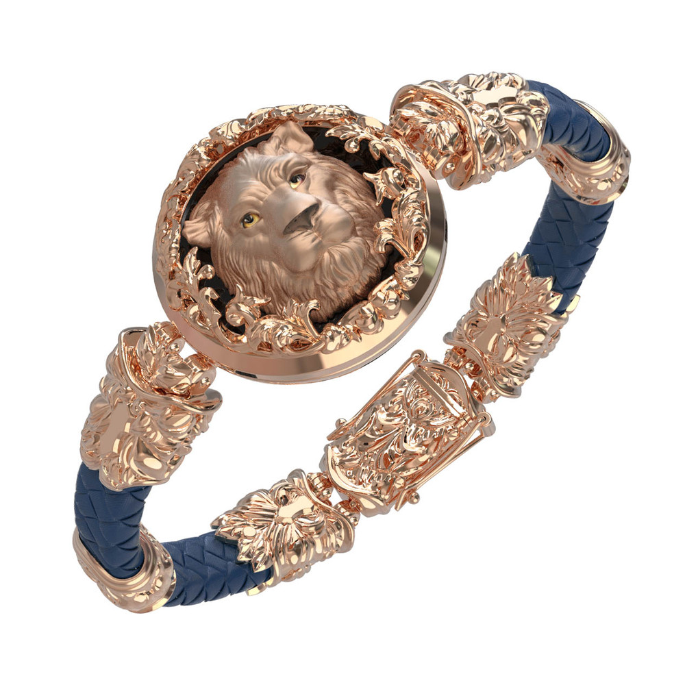 Браслет из золота c кожаным шнурком и ониксом