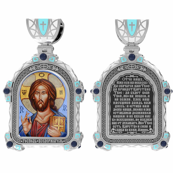 Образок из белого золота c эмаль , иконописью и темперой
