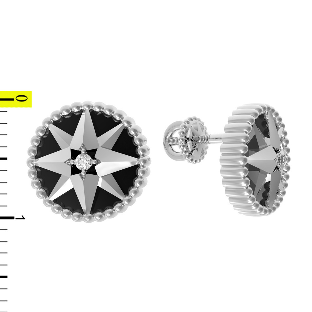 Серьги из белого золота c фианитом и ониксом