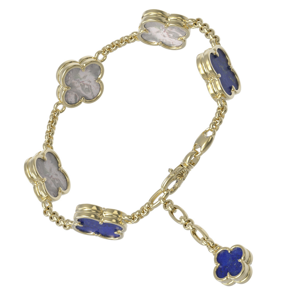 Браслет из лимонного золота c лазуритом и перламутром