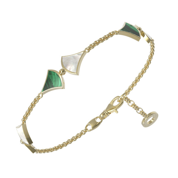Браслет из лимонного золота c малахитом и перламутром