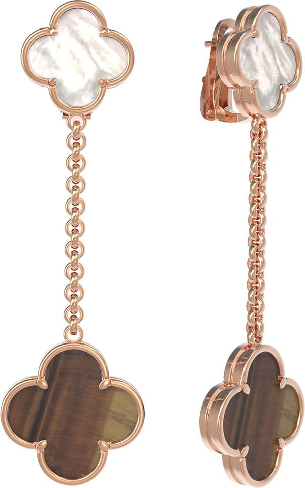 Серьги из золота c тигровым глазом и перламутром