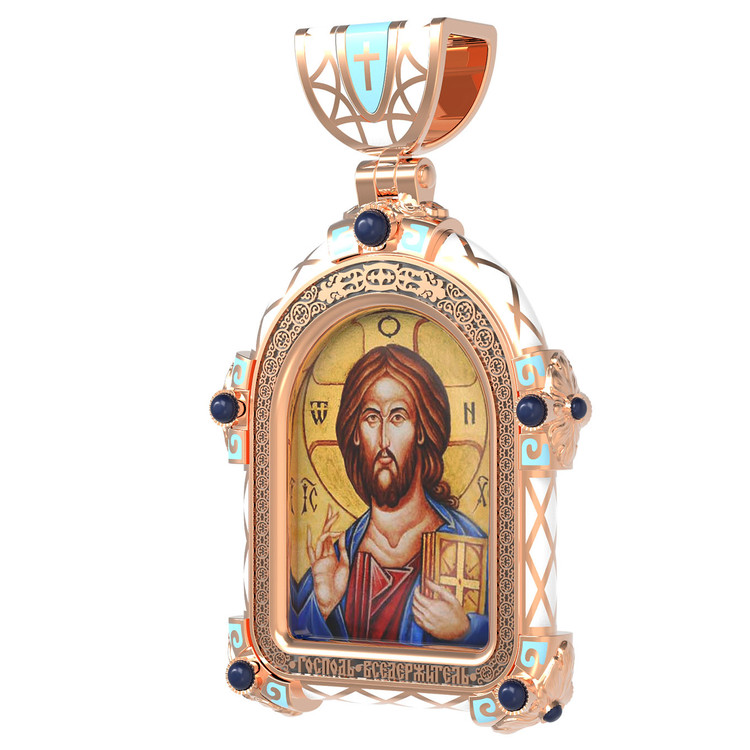 Образок из золота c эмаль , иконописью и темперой