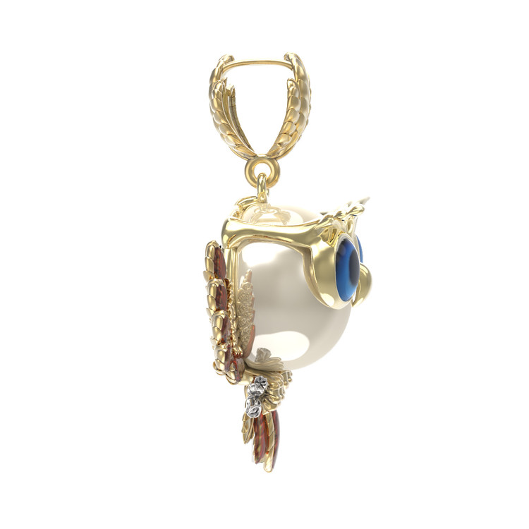 Подвеска из лимонного золота c эмаль и жемчугом