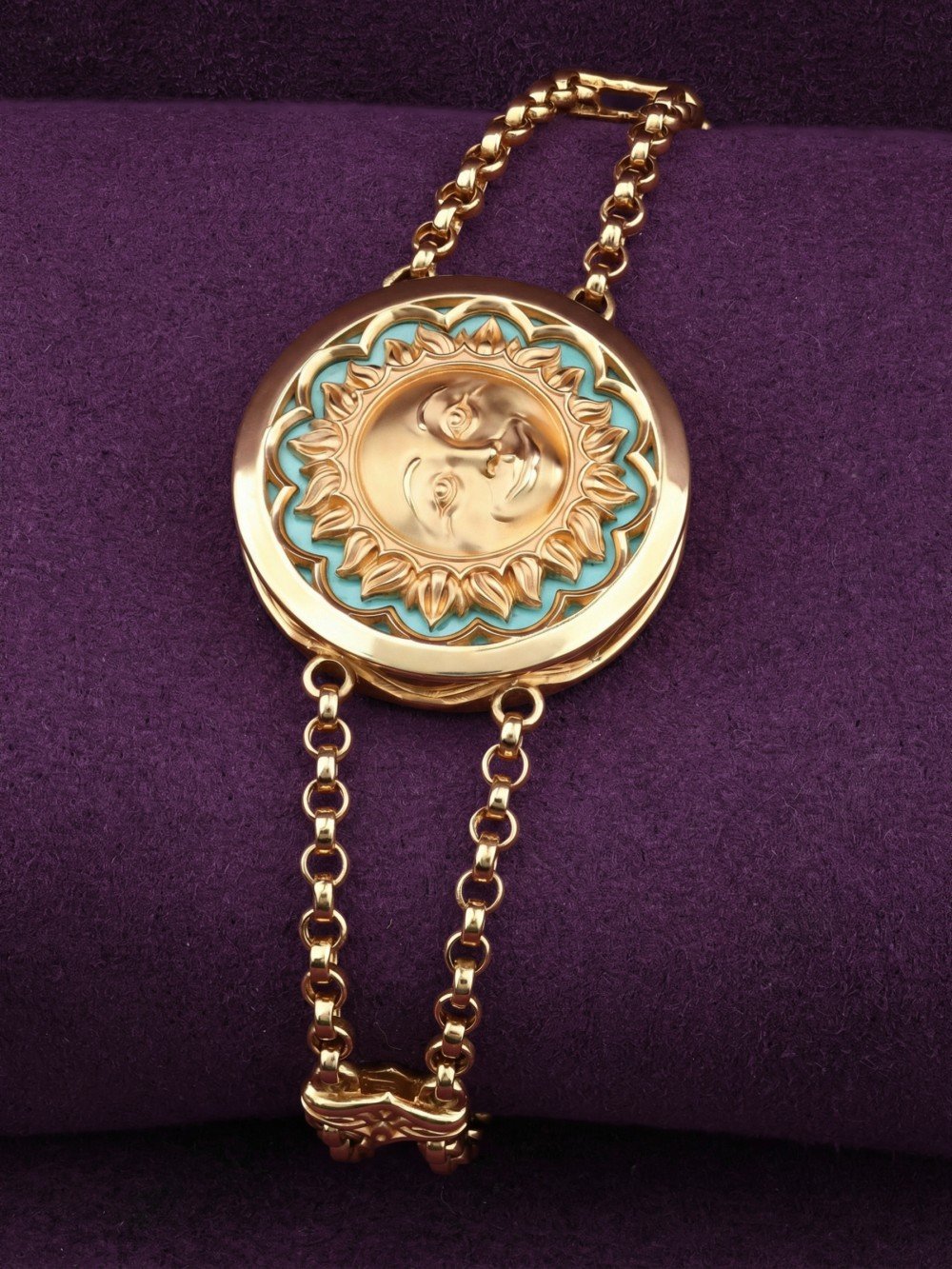 Браслет из лимонного золота c бирюзой и лазуритом