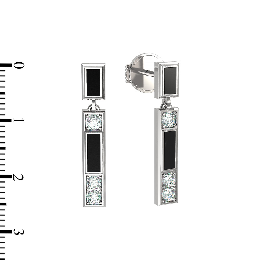 Серьги из белого золота c бриллиантами и ониксом