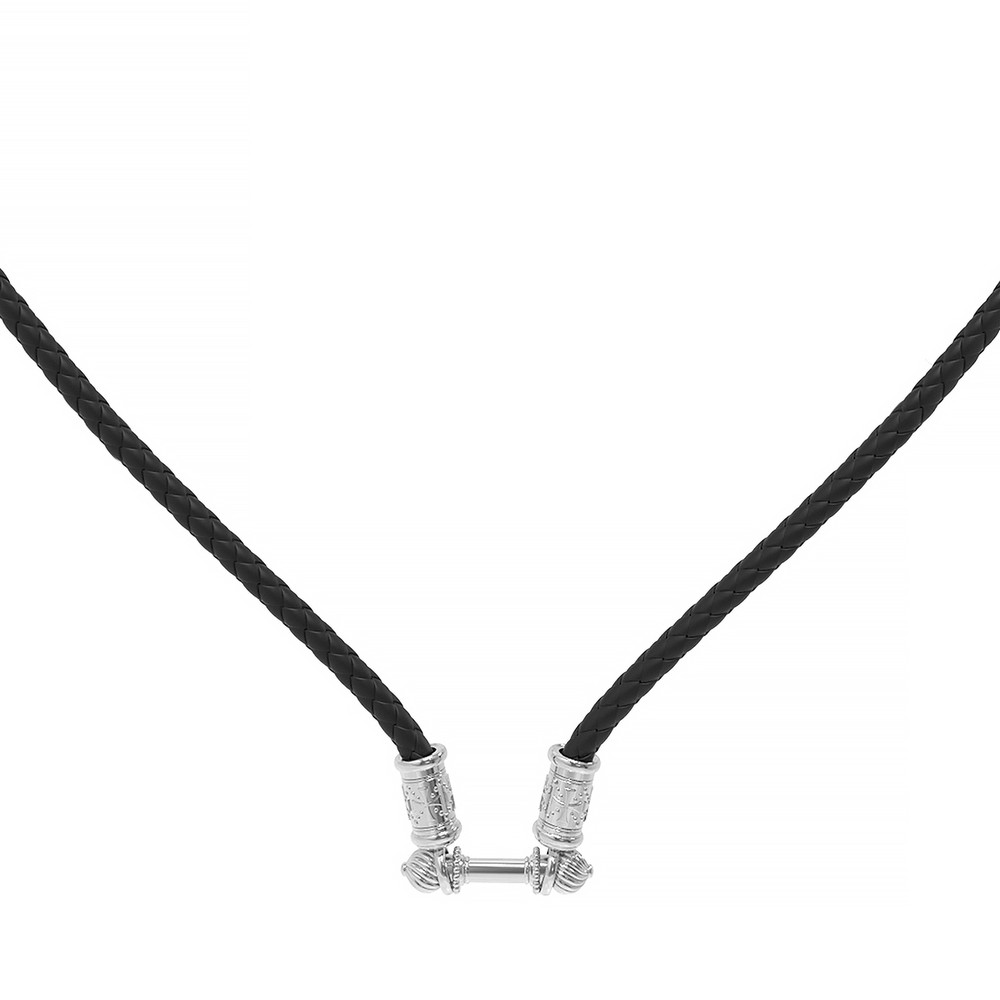 Гайтан из белого золота c кожаным шнурком