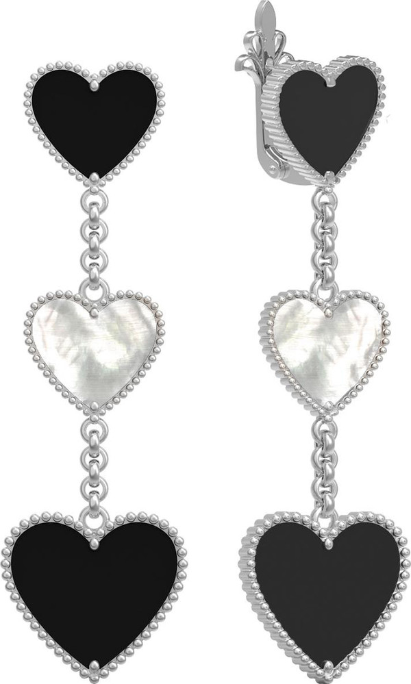 Серьги из белого золота c ониксом и перламутром