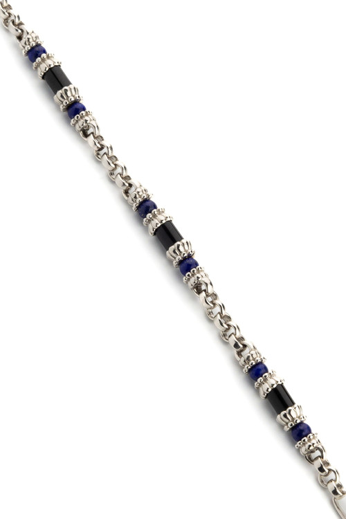 Браслет из белого золота c ониксом и лазуритом