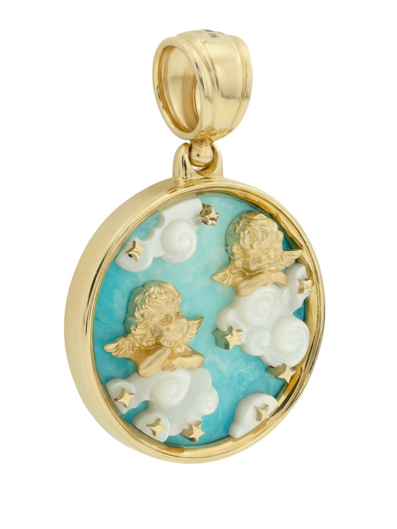 Подвеска из лимонного золота c бирюзой и перламутром