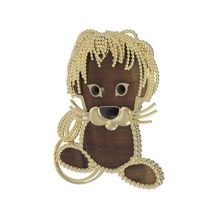 Брошь из лимонного золота c эмаль и тигровым глазом