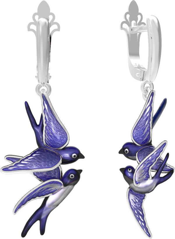 Серьги из белого золота c эмаль