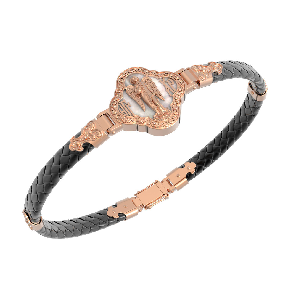 Браслет из золота c шнурком и перламутром