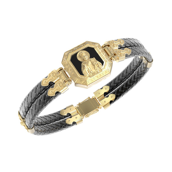 Браслет из лимонного золота c шнурком и ониксом