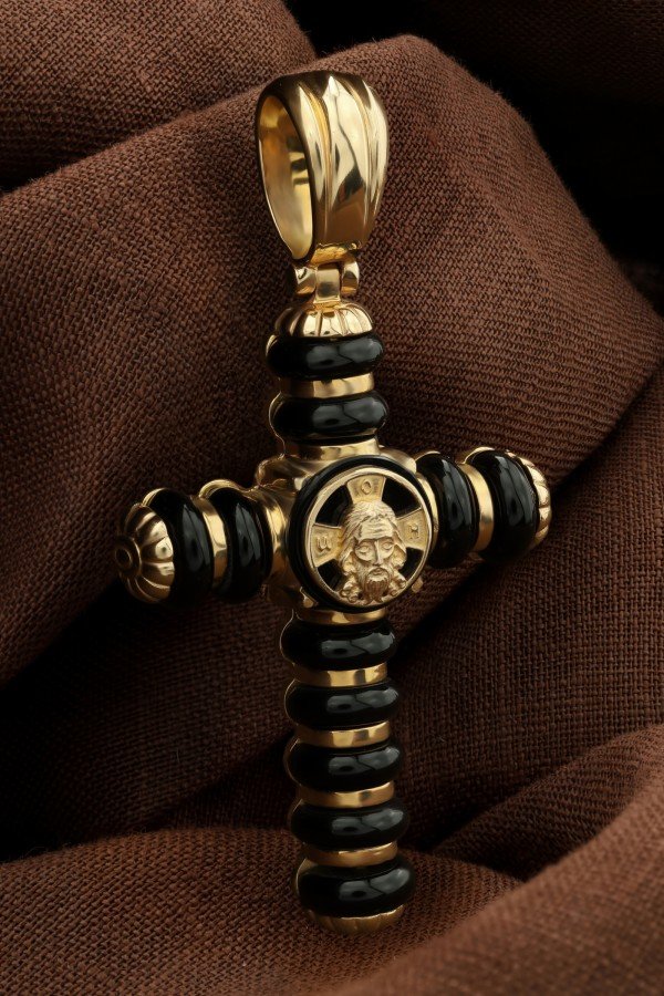 Крест из лимонного золота c ониксом