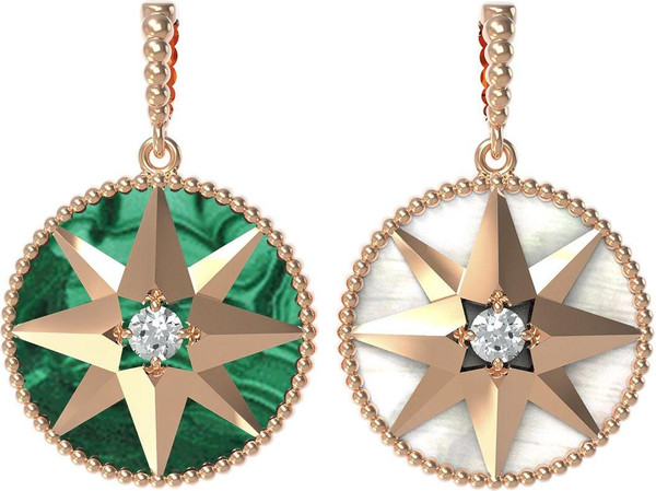 Подвеска из золота c фианитом, малахитом и перламутром