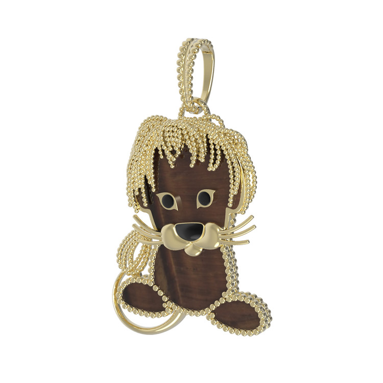 Подвеска из лимонного золота c эмаль и тигровым глазом