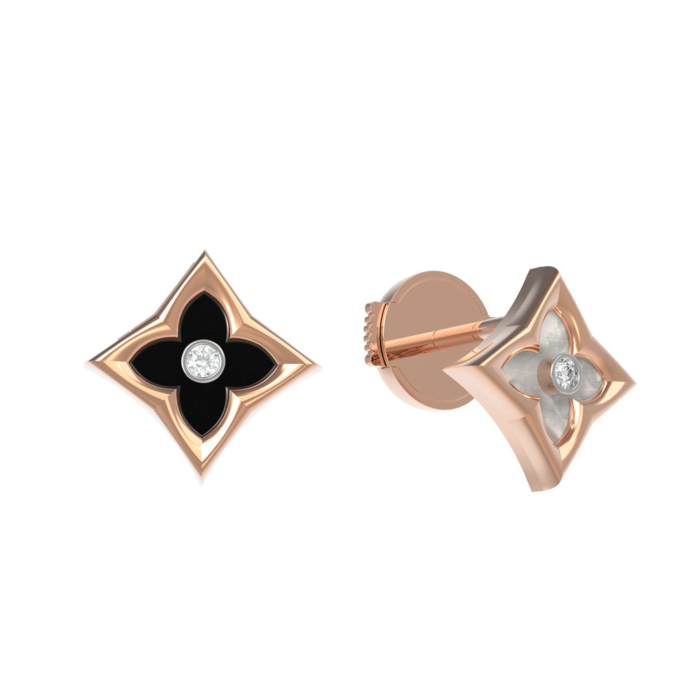 Серьги из золота c бриллиантами, ониксом и перламутром